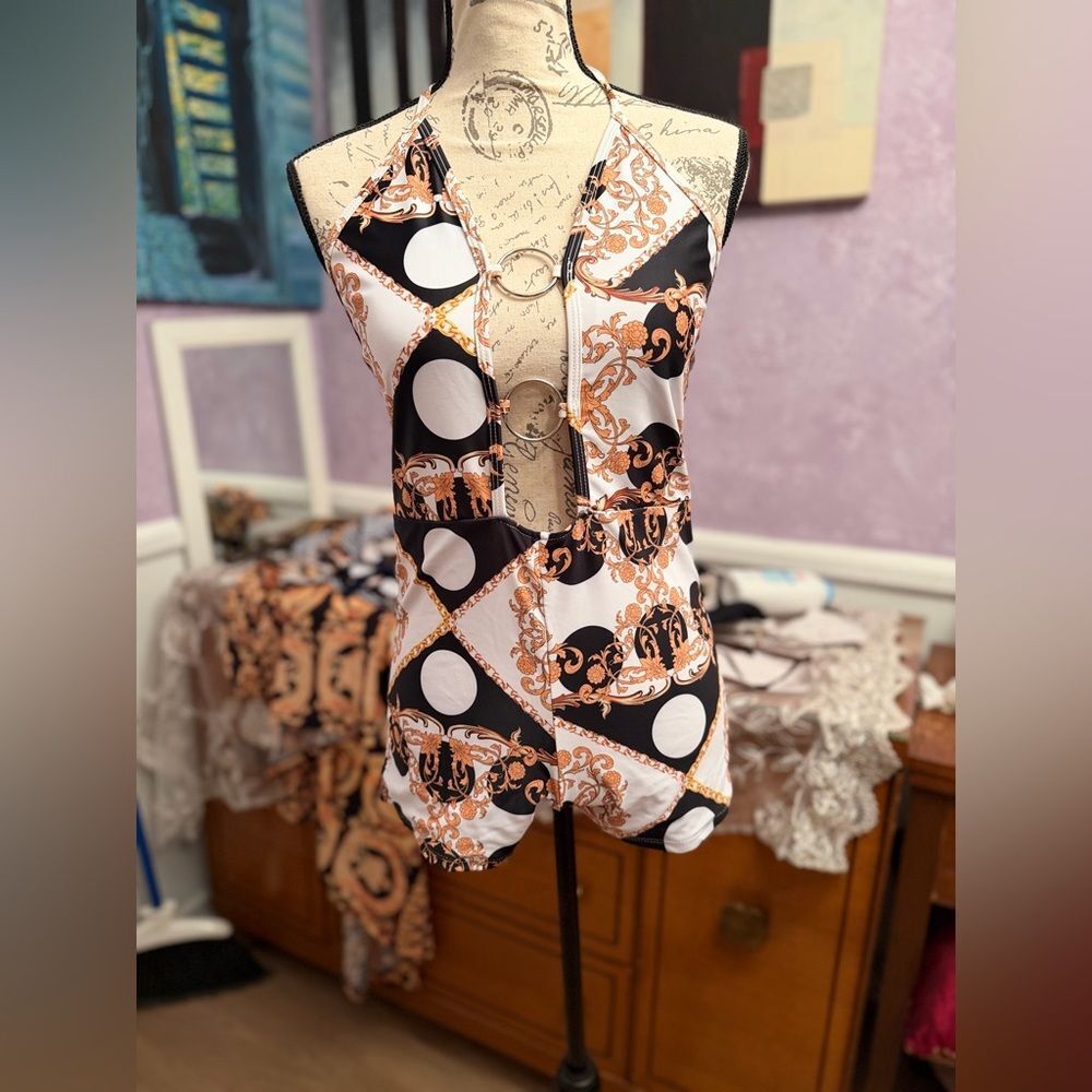 Versace Inspired One Piece Sunsuit/Romper With Belt